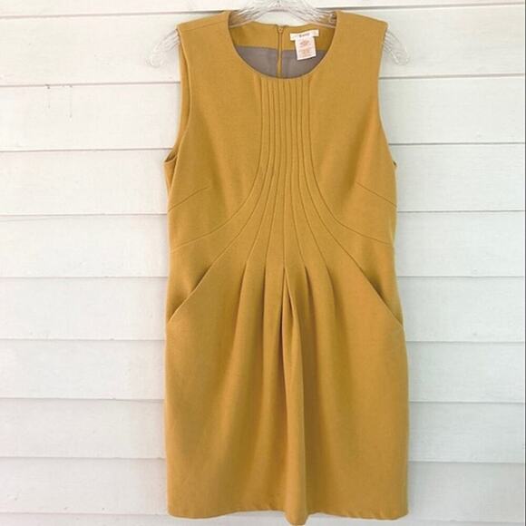 Esley Mustard Yellow Tweed 1960's Jumper Mod Style Classic Pocketed Dress Sz M - Picture 2 of 11